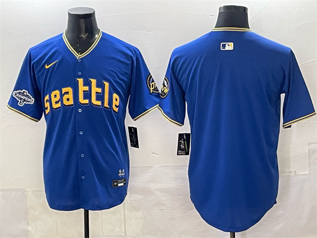Seattle Mariners Blank Royal With 2025 AL West Division Champions Patch City Connect Limited Stitched Baseball Jersey