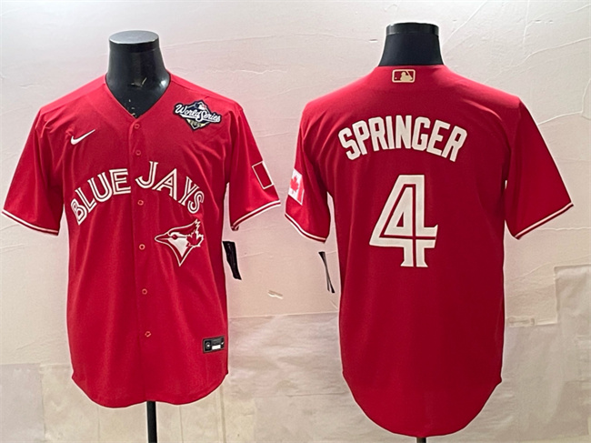Toronto Blue Jays #4 George Springer Red 2025 World Series Cool Base Stitched Baseball Jersey Toronto Blue Jays #4 George Springer Red 2025 World Series Cool Base Stitched Baseball Jersey