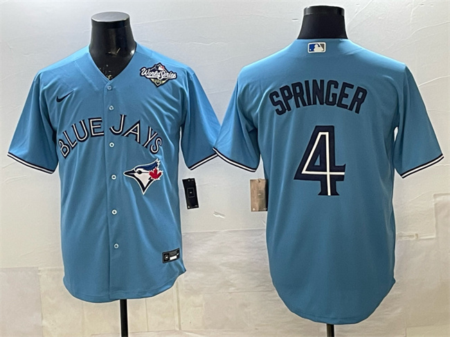 Toronto Blue Jays #4 George Springer Blue 2025 World Series Cool Base Stitched Baseball Jersey Toronto Blue Jays #4 George Springer Blue 2025 World Series Cool Base Stitched Baseball Jersey