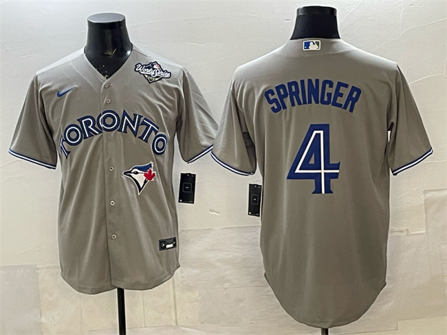 Toronto Blue Jays #4 George Springer Gray 2025 World Series Cool Base Stitched Baseball Jersey Toronto Blue Jays #4 George Springer Gray 2025 World Series Cool Base Stitched Baseball Jersey