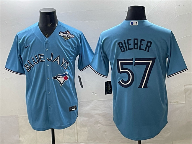 Toronto Blue Jays #57 Shane Bieber Blue 2025 World Series Cool Base Stitched Baseball Jersey