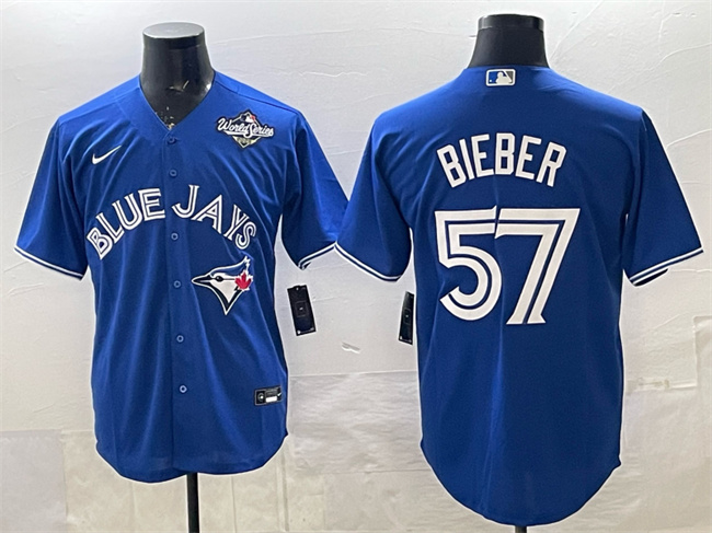 Toronto Blue Jays #57 Shane Bieber Royal 2025 World Series Cool Base Stitched Baseball Jersey Toronto Blue Jays #57 Shane Bieber Royal 2025 World Series Cool Base Stitched Baseball Jersey