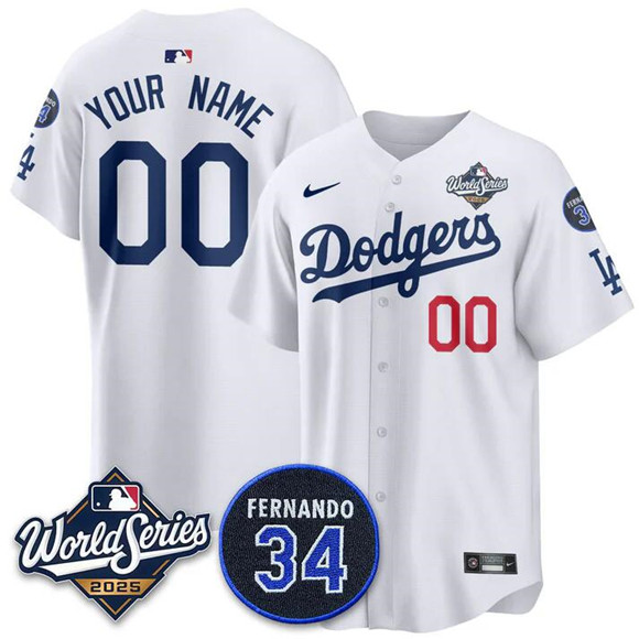 Los Angeles Dodgers ACTIVE PLAYER Custom White 2025 World Series With No. 34 Patch Limited Stitched Jersey