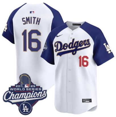 Los Angeles Dodgers #16 Will Smith White Blue 2025 Champions Stitched Baseball Jersey