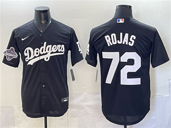 Los Angeles Dodgers #72 Miguel Rojas Black 2025 World Series Champions Patch Cool Base Stitched Baseball Jersey