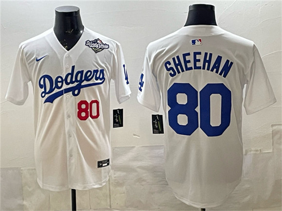 Los Angeles Dodgers #80 Emmet Sheehan White 2025 World Series Patch Limited Stitched Baseball Jersey
