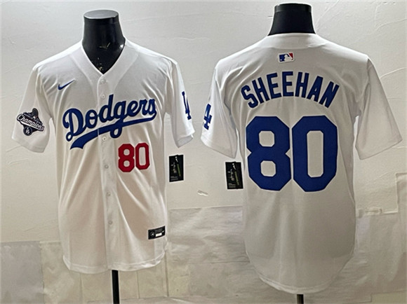 Los Angeles Dodgers #80 Emmet Sheehan White 2025 World Series Champions Patch Limited Stitched Baseball Jersey