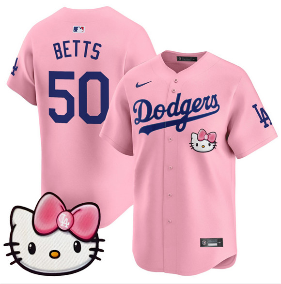 Los Angeles Dodgers #50 Mookie Betts Pink 2025 Hello Kitty Vapor Limited Stitched Baseball Jersey