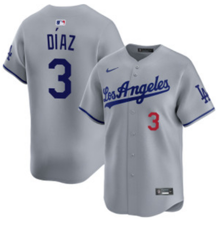 Los Angeles Dodgers #3 Edwin Diaz Grey Cool Base Stitched Baseball Jersey