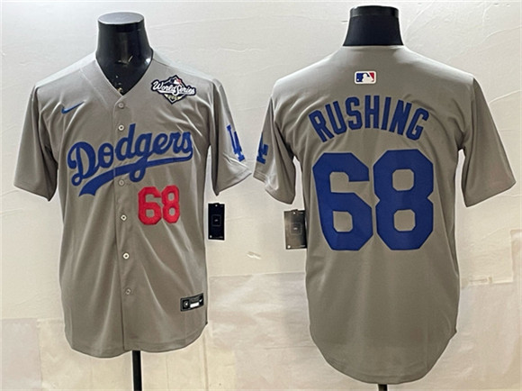 Los Angeles Dodgers #68 Dalton Rushing Gray 2025 World Series Patch Limited Stitched Baseball Jersey