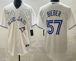 Toronto Blue Jays #57 Shane Bieber White Cool Base Jersey