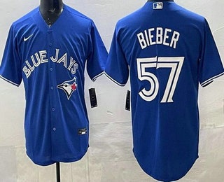 Toronto Blue Jays #57 Shane Bieber Blue Cool Base Jersey