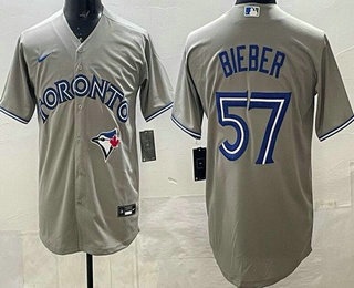 Toronto Blue Jays #57 Shane Bieber Gray Cool Base Jersey