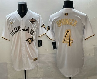 Toronto Blue Jays #4 George Springer White Gold 2025 American League Champions Limited Stitched Jersey