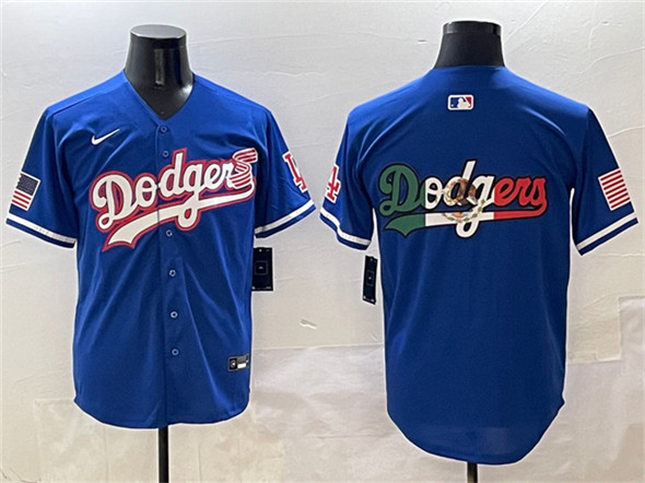 Los Angeles Dodgers Team Big Logo Royal With American Flag Patch Limited Stitched Baseball Jersey