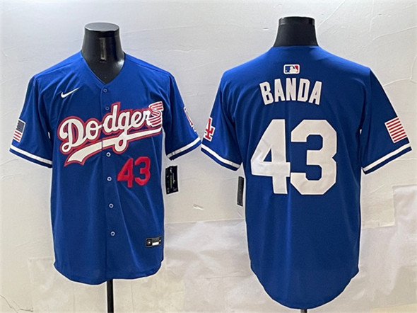 Los Angeles Dodgers #43 Anthony Banda Royal With American Flag Patch Limited Stitched Baseball Jersey