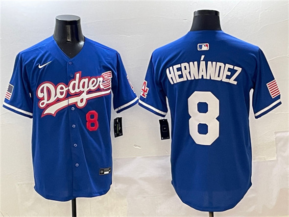 Los Angeles Dodgers #8 Enrique Hern??ndez Royal With American Flag Patch Limited Stitched Baseball Jersey