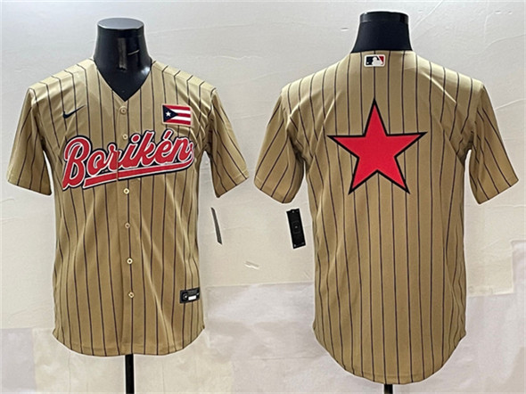 Puerto Rico Baseball Tan 2023 World Baseball Classic Team Big Logo Stitched Jersey