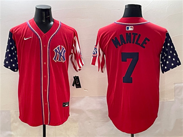 New York Yankees #7 Mickey Mantle Red American Style Limited Stitched Baseball Jersey