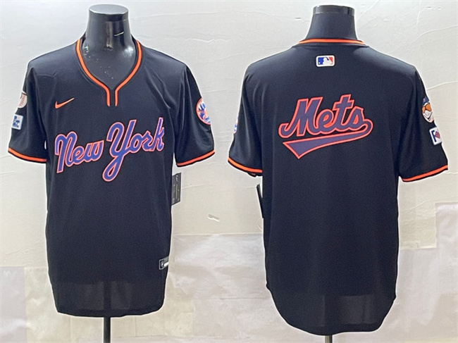 New York Mets Team Big Logo Black 2025 Spring Training Stitched Baseball Jersey