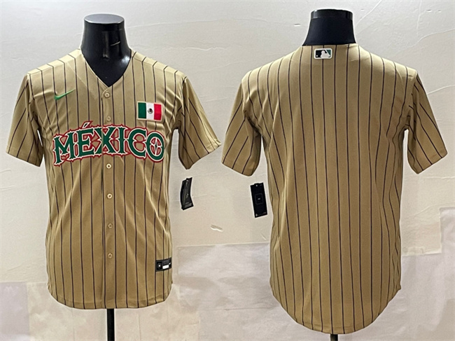Mexico Baseball Blank Tan 2023 World Baseball Classic Stitched Jersey