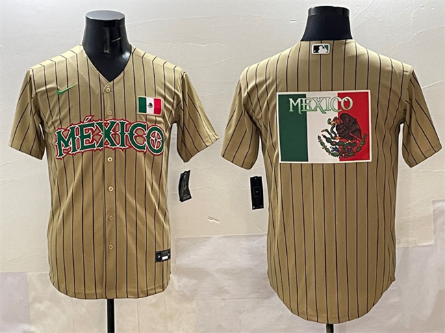 Mexico Baseball Tan 2023 World Baseball Classic Team Big Logo Stitched Jersey