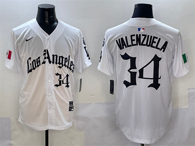 Los Angeles Dodgers #34 Fernando Valenzuela White Mexico 2025 LA Gothic Style With Fernando Patch Vapor Premier Limited Stitched Baseball Jersey