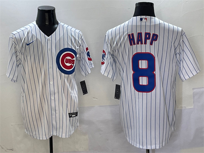Chicago Cubs #8 Ian Happ White Cool Base Stitched Baseball Jersey