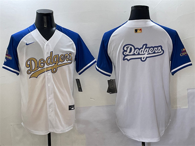Los Angeles Dodgers Team Big Logo White Royal Gold 2024 World Series Champions Vapor Limited Stitched Baseball Jersey