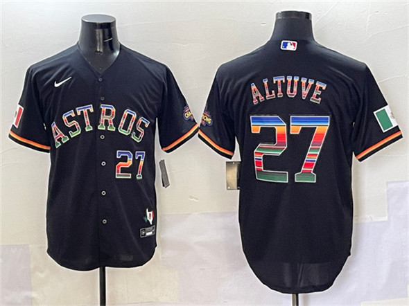 Houston Astros #27 Jose Altuve Black Mexico With World Serise Champions Patch Cool Base Stitched Baseball Jersey
