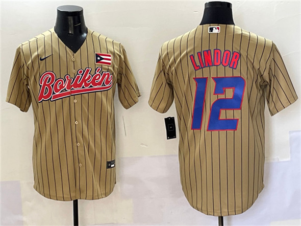 Puerto Rico Baseball #12 Francisco Lindor Tan 2023 World Baseball Classic Stitched Jersey