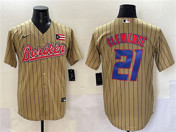 Puerto Rico Baseball #21 Roberto Clemente Tan 2023 World Baseball Classic Stitched Jersey