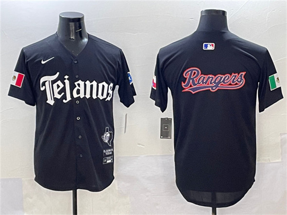Texas Rangers Team Big Logo Black Mexico 2025 Vapor Premier Limited Stitched Baseball Jersey