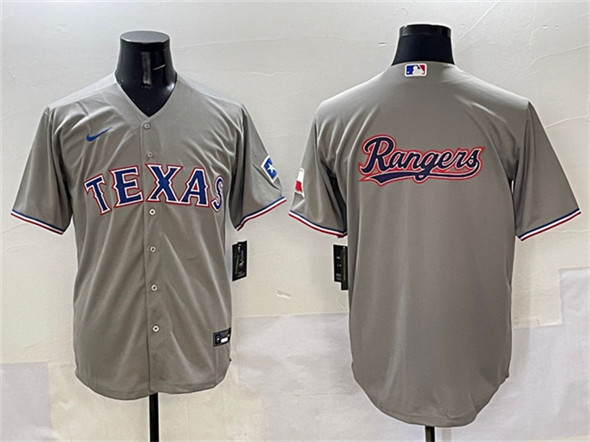 Texas Rangers Team Big Logo Gray With Patch Cool Base Stitched Baseball Jersey