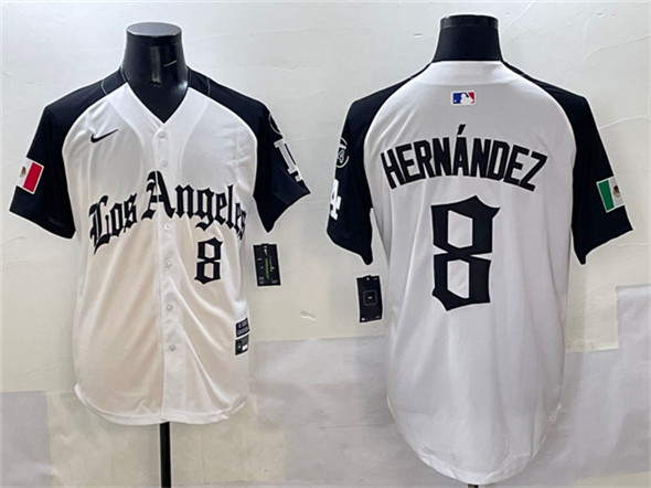 Los Angeles Dodgers #8 Enrique Hern??ndez White Black Mexico 2025 LA Gothic Style With Fernando Patch Vapor Premier Limited Stitched Baseball Jersey