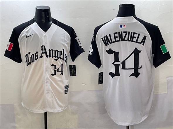 Los Angeles Dodgers #34 Fernando Valenzuela White Black Mexico 2025 LA Gothic Style With Fernando Patch Vapor Premier Limited Stitched Baseball Jersey
