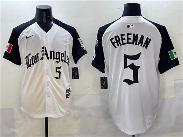 Los Angeles Dodgers #5 Freddie Freeman White Black Mexico 2025 LA Gothic Style With Fernando Patch Vapor Premier Limited Stitched Baseball Jersey
