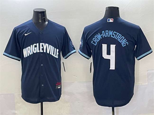 Chicago Cubs #4 Pete Crow-Armstrong Navy City Connect Stitched Baseball Jersey