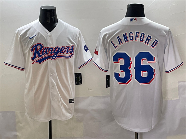 Texas Rangers #36 Wyatt Langford White Cool Base Stitched Baseball Jersey