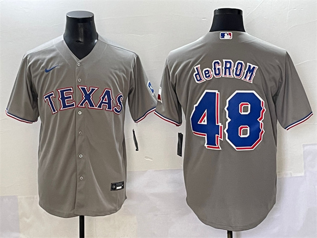 Texas Rangers #48 Jacob deGrom Gray With Patch Cool Base Stitched Baseball Jersey