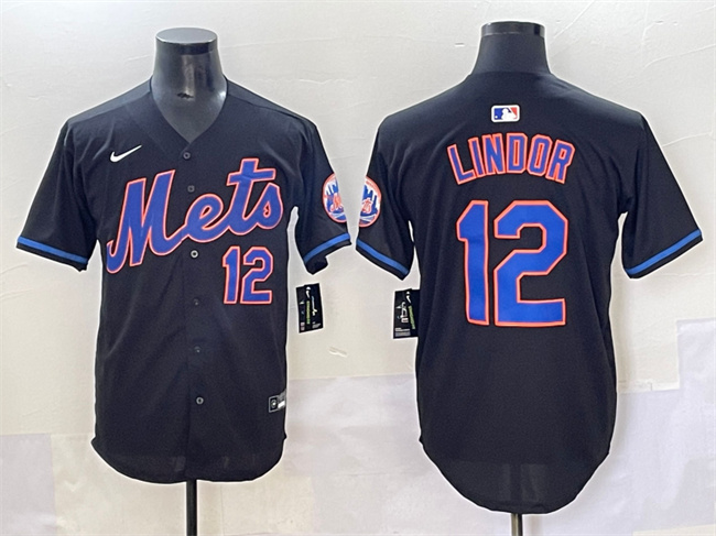 New York Mets #12 Francisco Lindor Black Alternate Limited Stitched Baseball Jersey