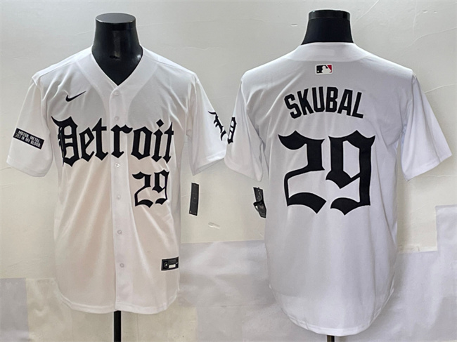 Detroit Tigers #29 Tarik Skubal White 'Motor Gothic Edition' Vapor Premier Limited Stitched Baseball Jersey