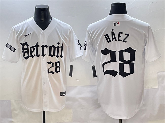 Detroit Tigers #28 Javier B??ez White 'Motor Gothic Edition' Vapor Premier Limited Stitched Baseball Jersey