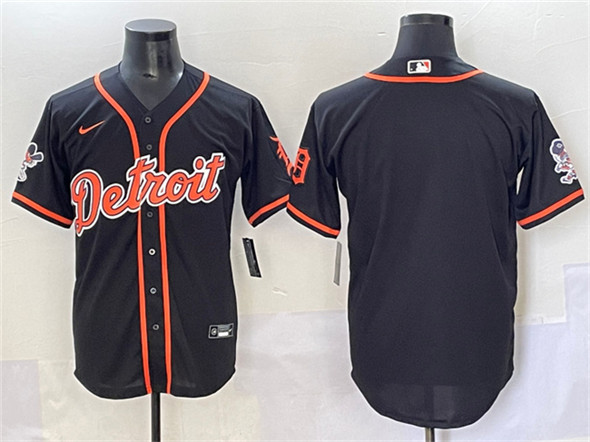 Detroit Tigers Blank Black With Patch Cool Base Stitched Baseball Jersey