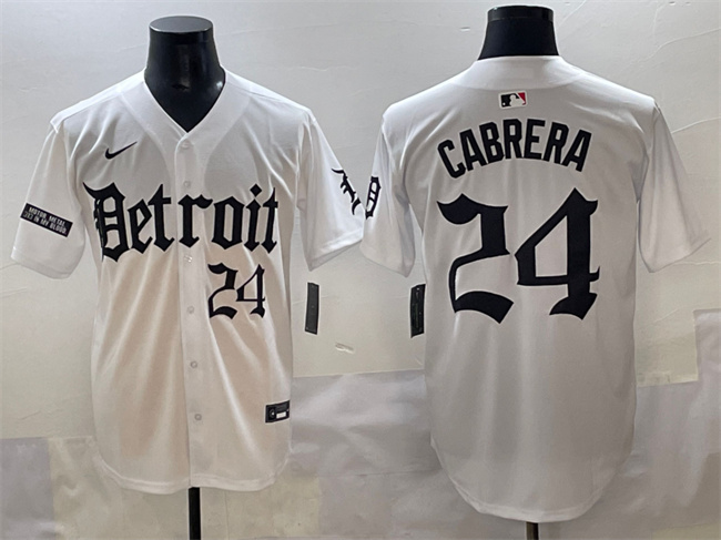 Detroit Tigers #24 Miguel Cabrera White 'Motor Gothic Edition' Vapor Premier Limited Stitched Baseball Jersey