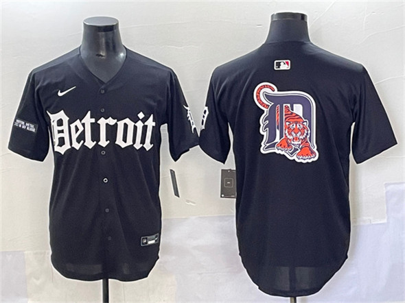 Detroit Tigers Team Big Logo Black 'Motor Gothic Edition' Vapor Premier Limited Stitched Baseball Jersey