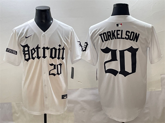 Detroit Tigers #20 Spencer Torkelson White 'Motor Gothic Edition' Vapor Premier Limited Stitched Baseball Jersey