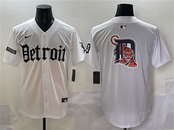 Detroit Tigers Team Big Logo White 'Motor Gothic Edition' Vapor Premier Limited Stitched Baseball Jersey