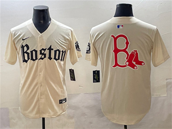 Boston Red Sox Team Big Logo Cream Gothic Vapor Limited Stitched Baseball Jersey