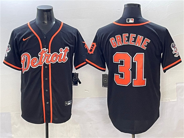 Detroit Tigers #31 Riley Greene Black With Patch Cool Base Stitched Baseball Jersey